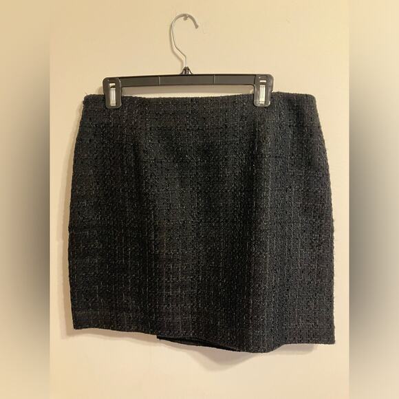 LOFT Tweed Button Wrap Skirt Womens‎ 10 Black New Career Preppy Secretary - Picture 5 of 10